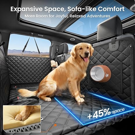 2.0 Hard Bottom Back Seat Cover for Large Dogs, L, Black