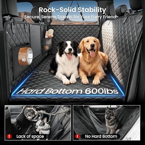 2.0 Hard Bottom Back Seat Cover for Large Dogs, L, Black