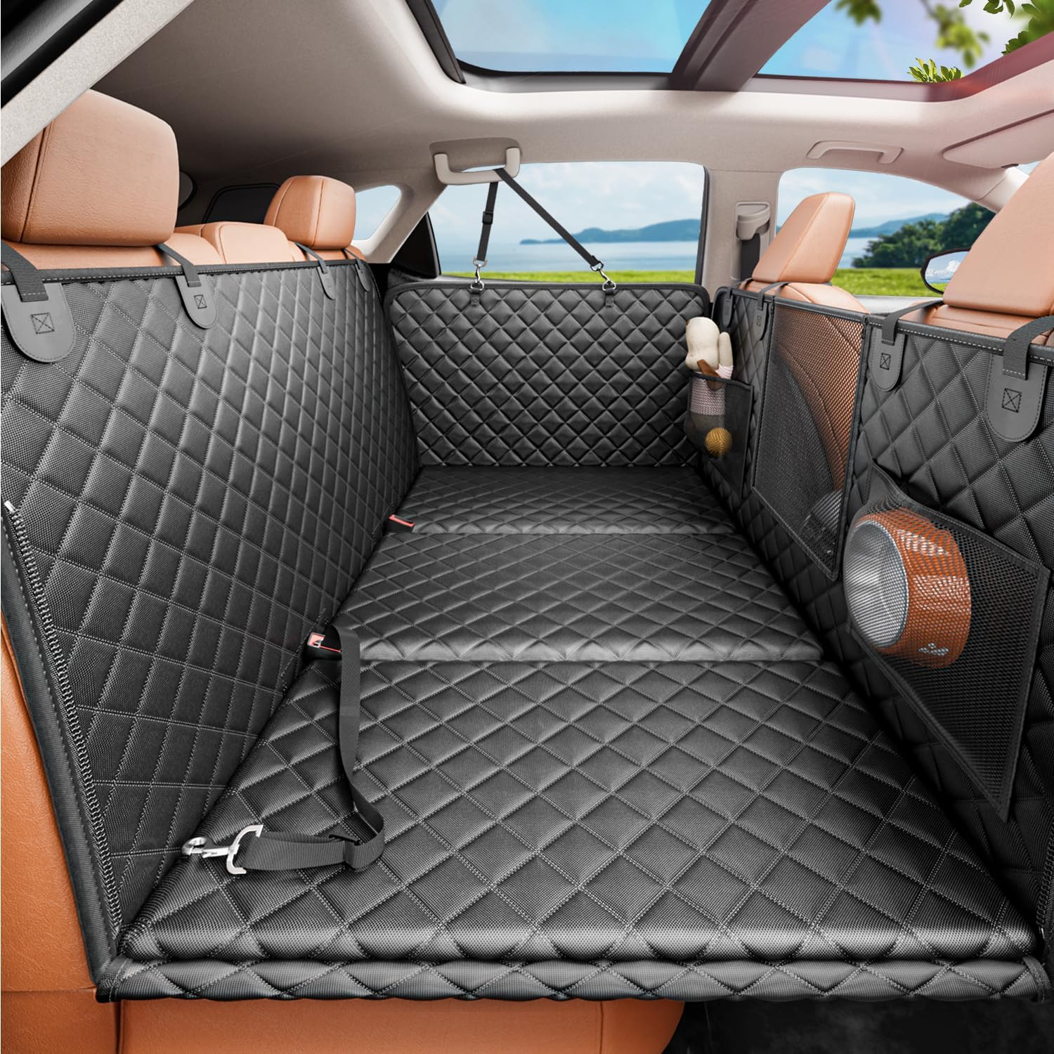 2.0 Hard Bottom Back Seat Cover for Large Dogs, L, Black