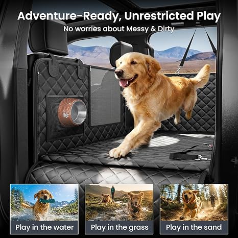 2.0 Hard Bottom Back Seat Cover for Large Dogs, L, Black