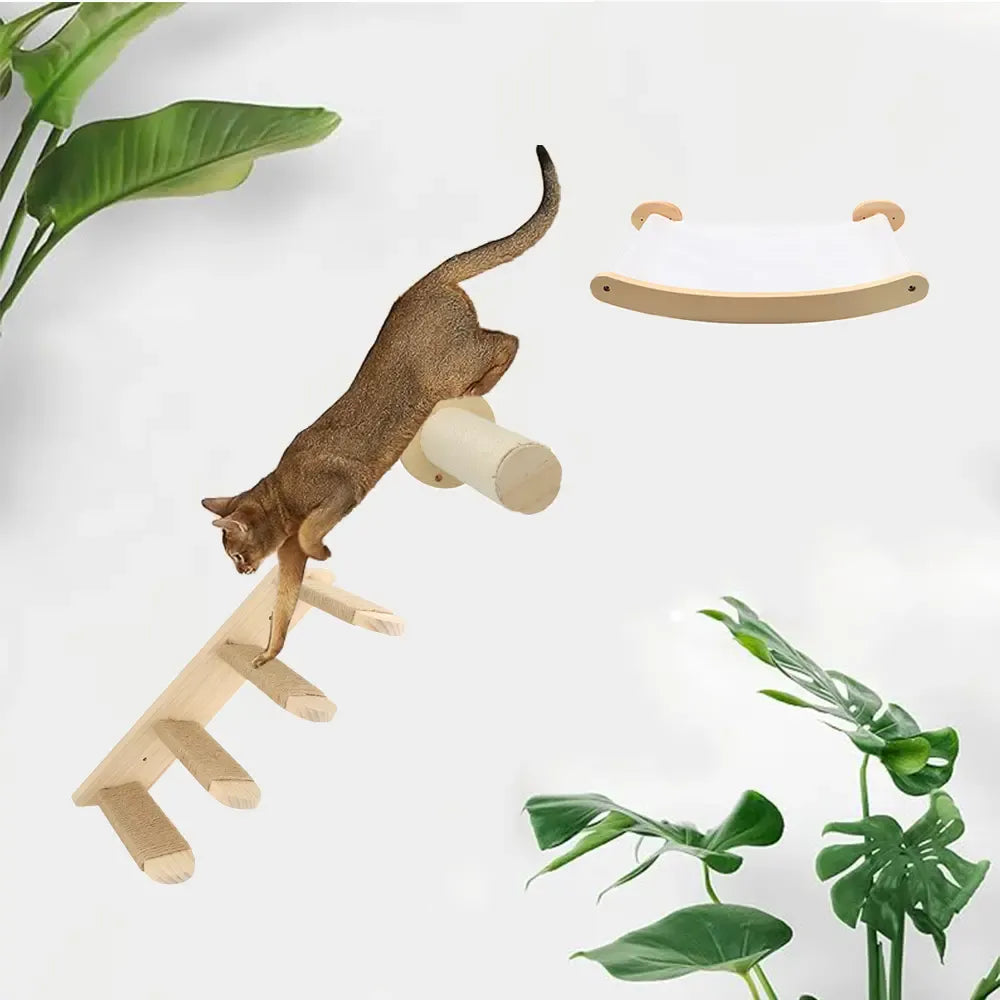 Wall‑Mount Cat Rope Ladder Bridge Cat Scratching Toy Furniture